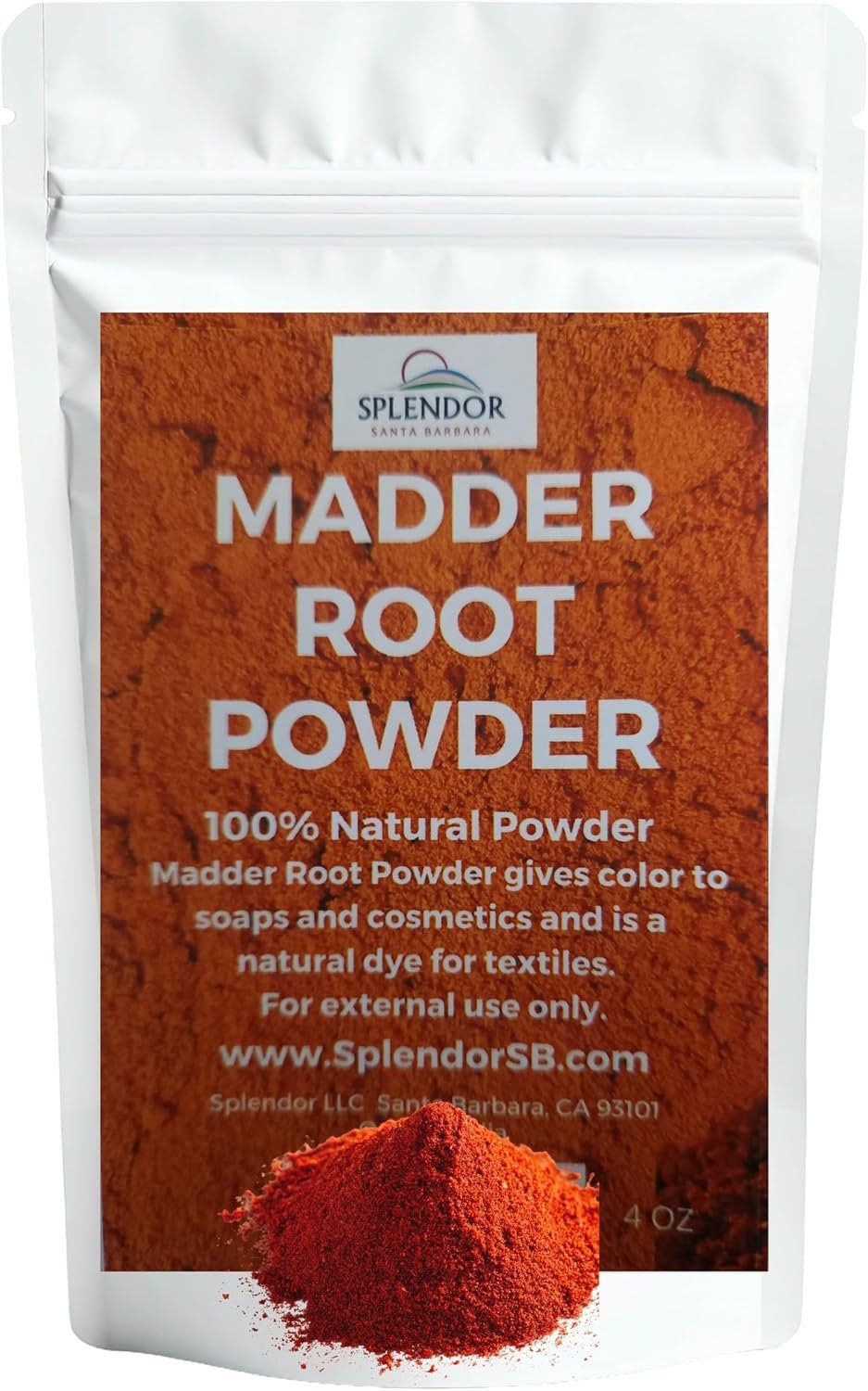 Splendor Madder Root Powder – Natural Sustainable Dye Colorant for Soap Making, Fabric Dyeing & Textile Coloring – Rubia Tinctorum Powder (4oz) – Vibrant Red, Orange & Pink Hues