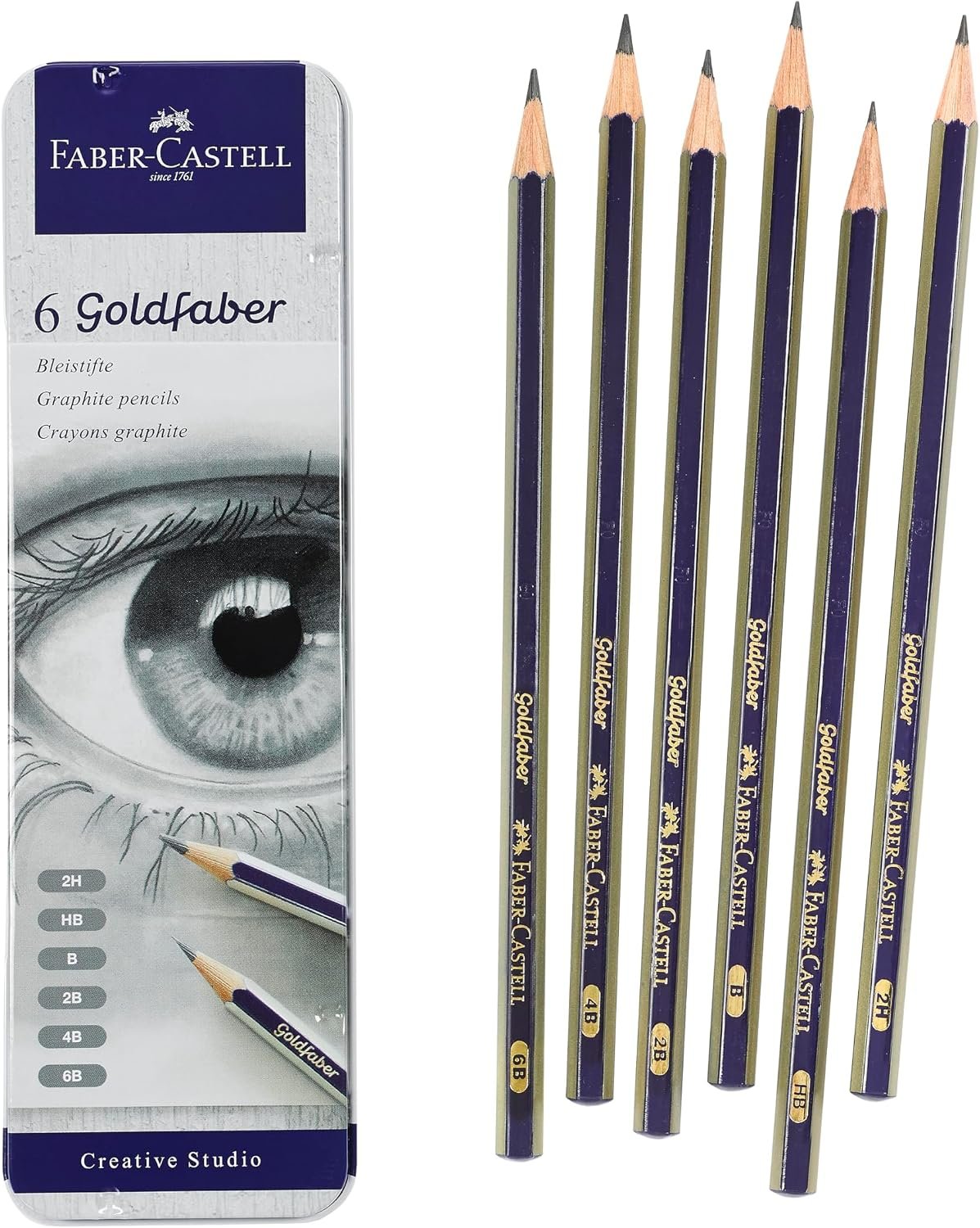 Faber-Castell Graphite Sketch Pencil Set – 6 Graphite Pencils (2H, HB, B, 2B, 4B, 6B), Drawing Pencils and Sketching Supplies
