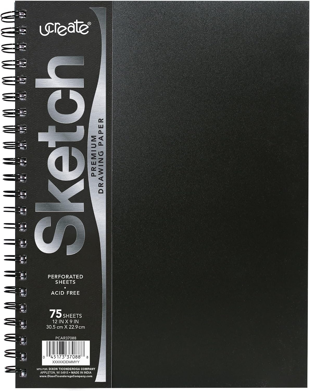 UCreate Poly Cover Sketch Book, Heavyweight, 9″ x 12″, Black, 75 Sheets