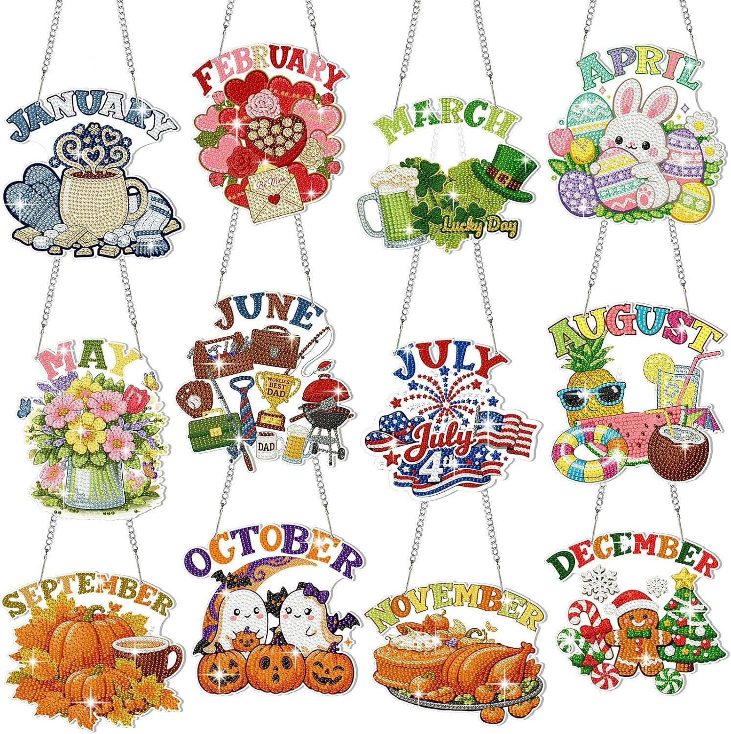 Cinnvoice Seasonal Diamond Art Hanging Kit,12 Pcs,Month