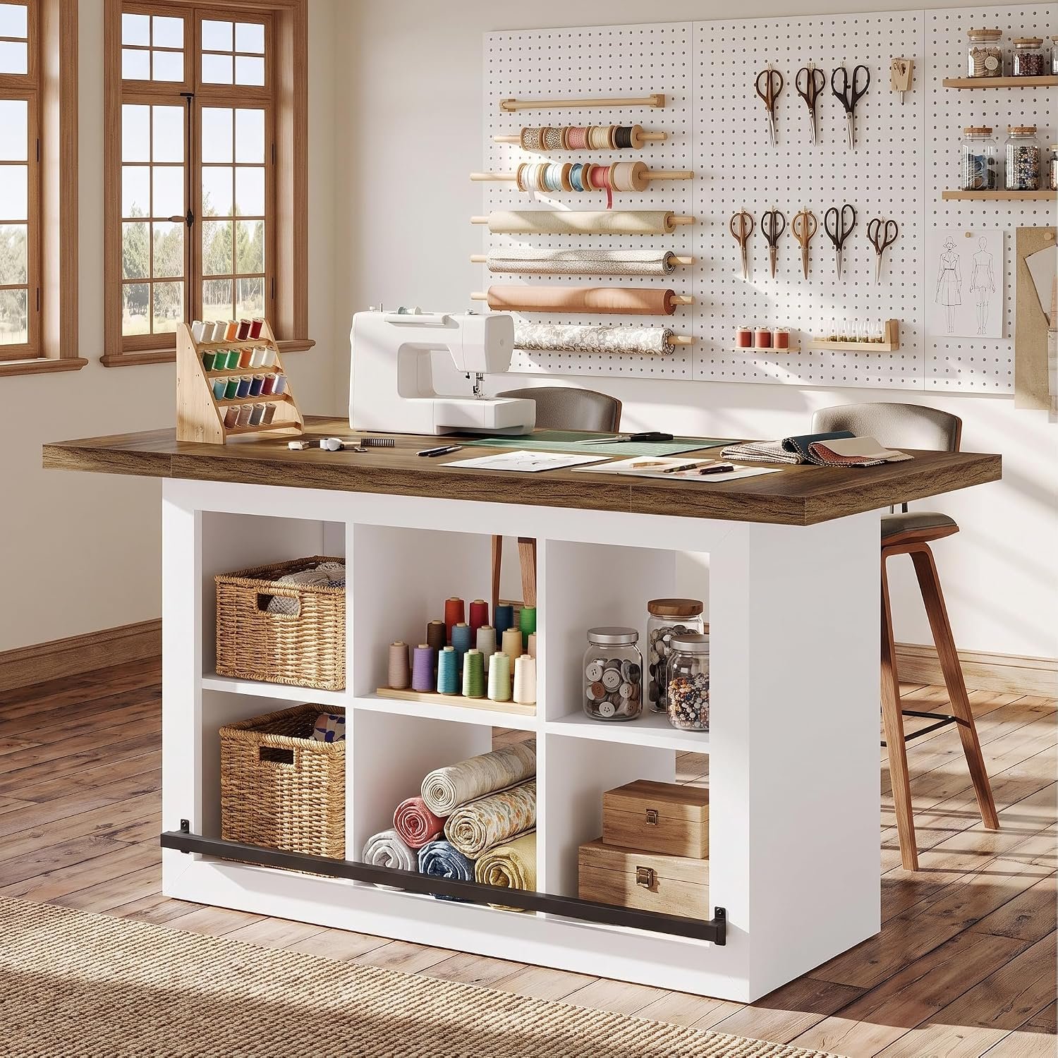 Tribesigns Artwork Craft Table with Storage, Counter Height Sewing Table