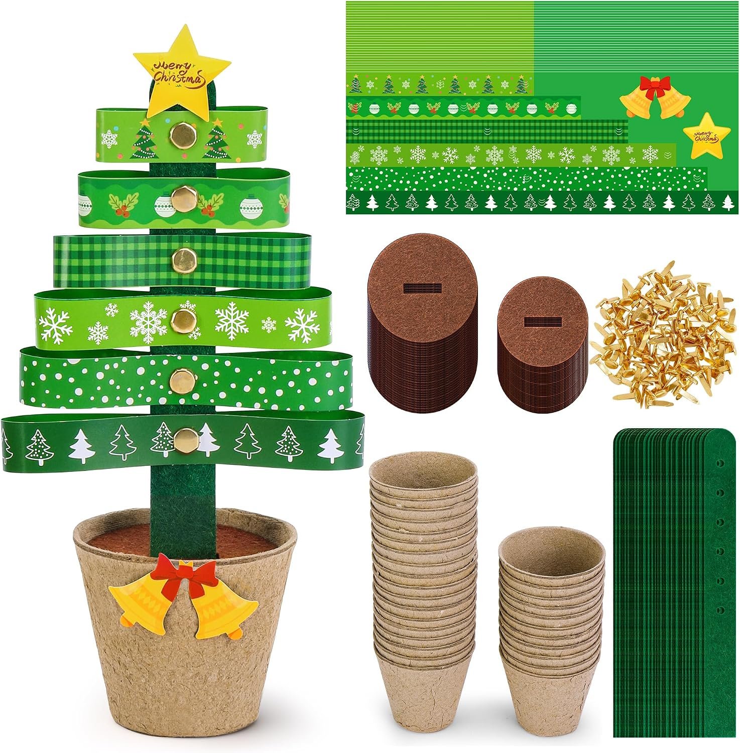 30 Sets Christmas Tree Pot Craft Kit, Standing Paper Xmas Tree DIY Bulk
