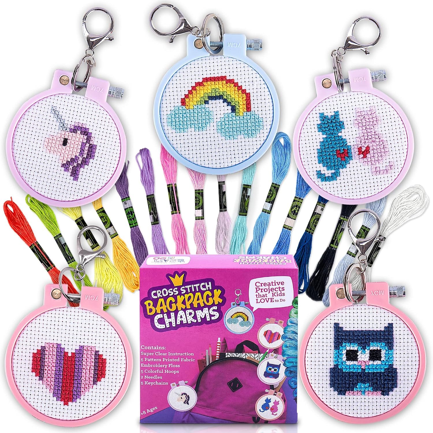 Cross Stitch Kit for Kids – 5 Easy Stamped Embroidery Kits for Beginners