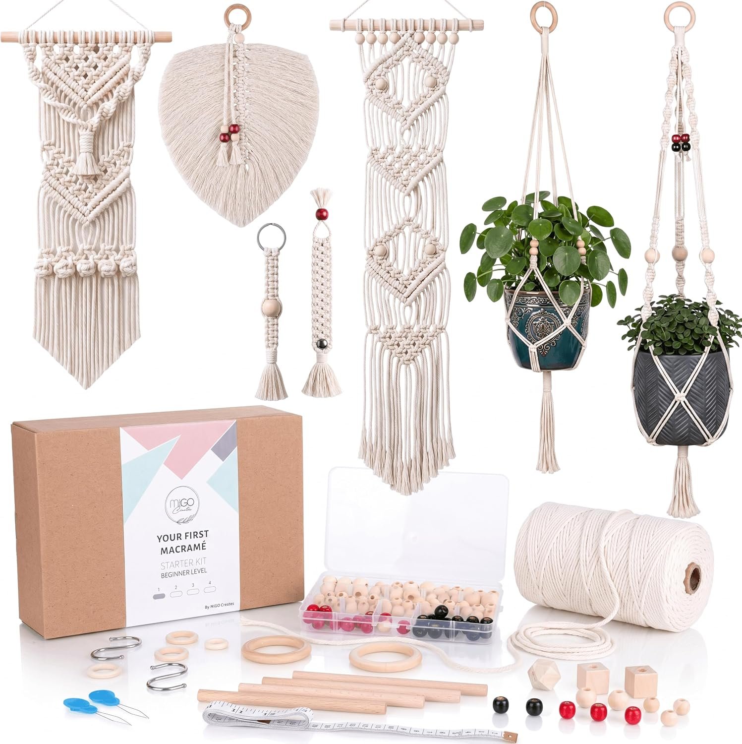 MIGO Creates Macrame Kits for Adults Beginners with 126 Macrame Supplies and 7 Projects E-Book: DIY Macrame Kit with 165 Yards Macrame Cord and Craft Supplies & Materials to Start Macrame!