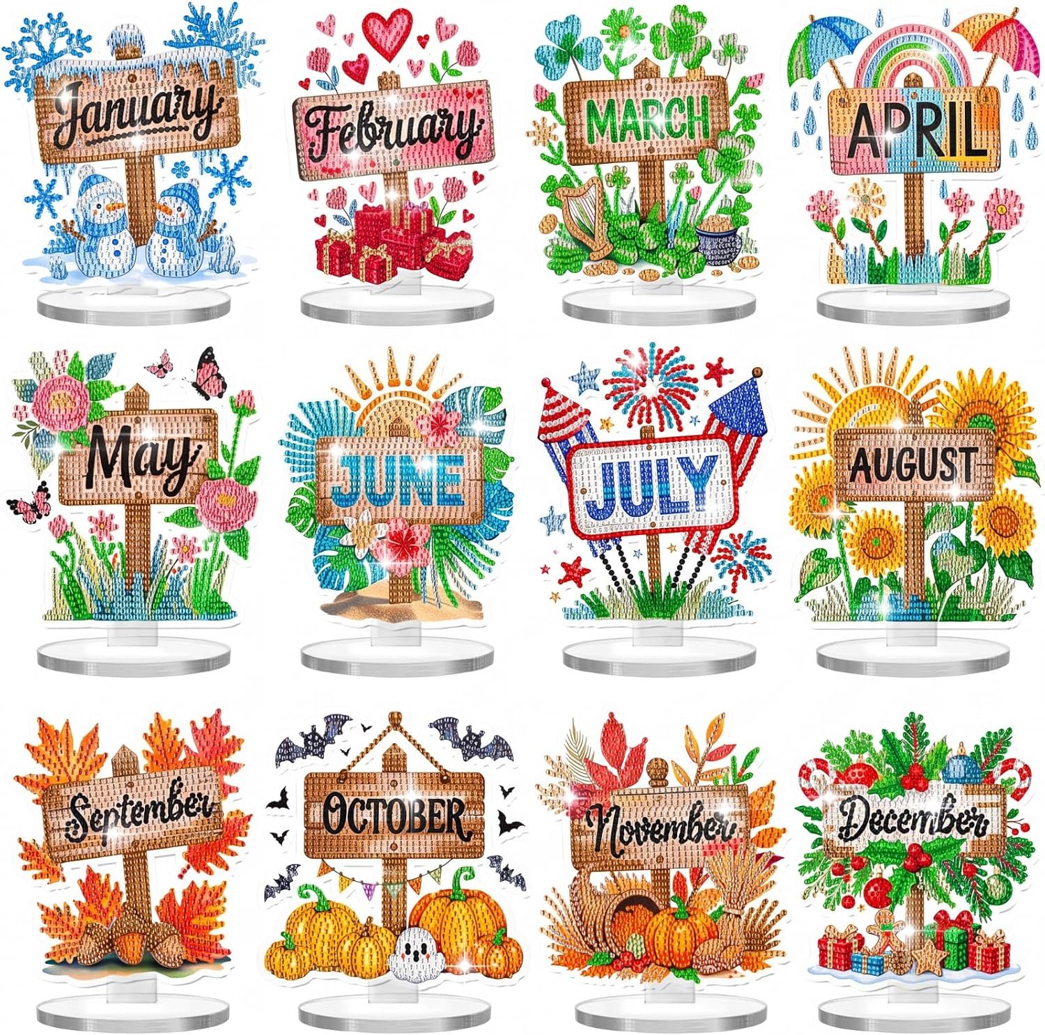 YooNotee 12 Sets Interchangeable Seasonal Diamond Art Decor, Month of Year