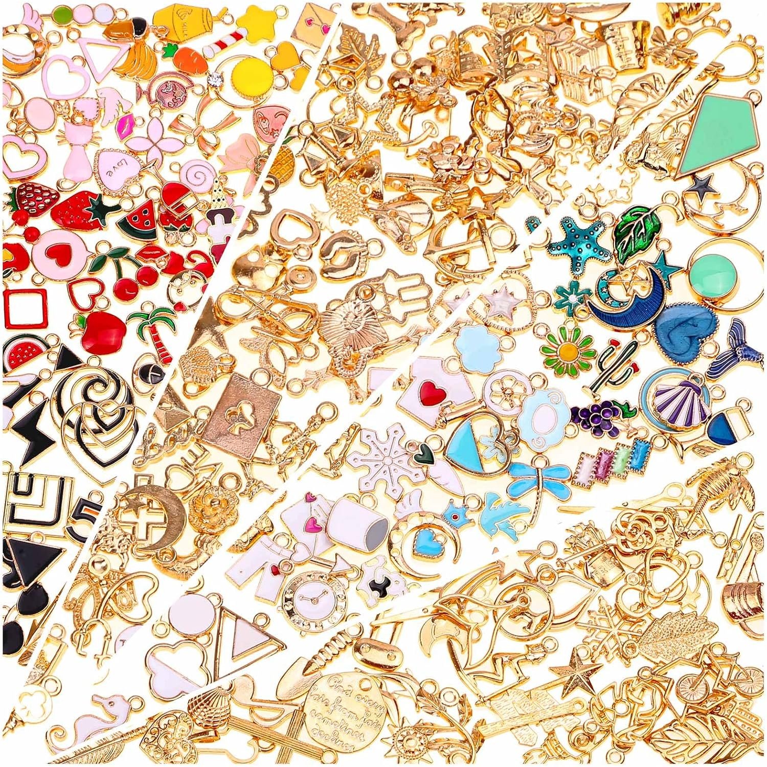 Acejoz 200Pcs Enamel Charms for Jewelry Making, Assorted Wholesale Mixed Bulk Metal Earring Bangle Charms for DIY Necklace Bracelet Jewelry Making and Crafting