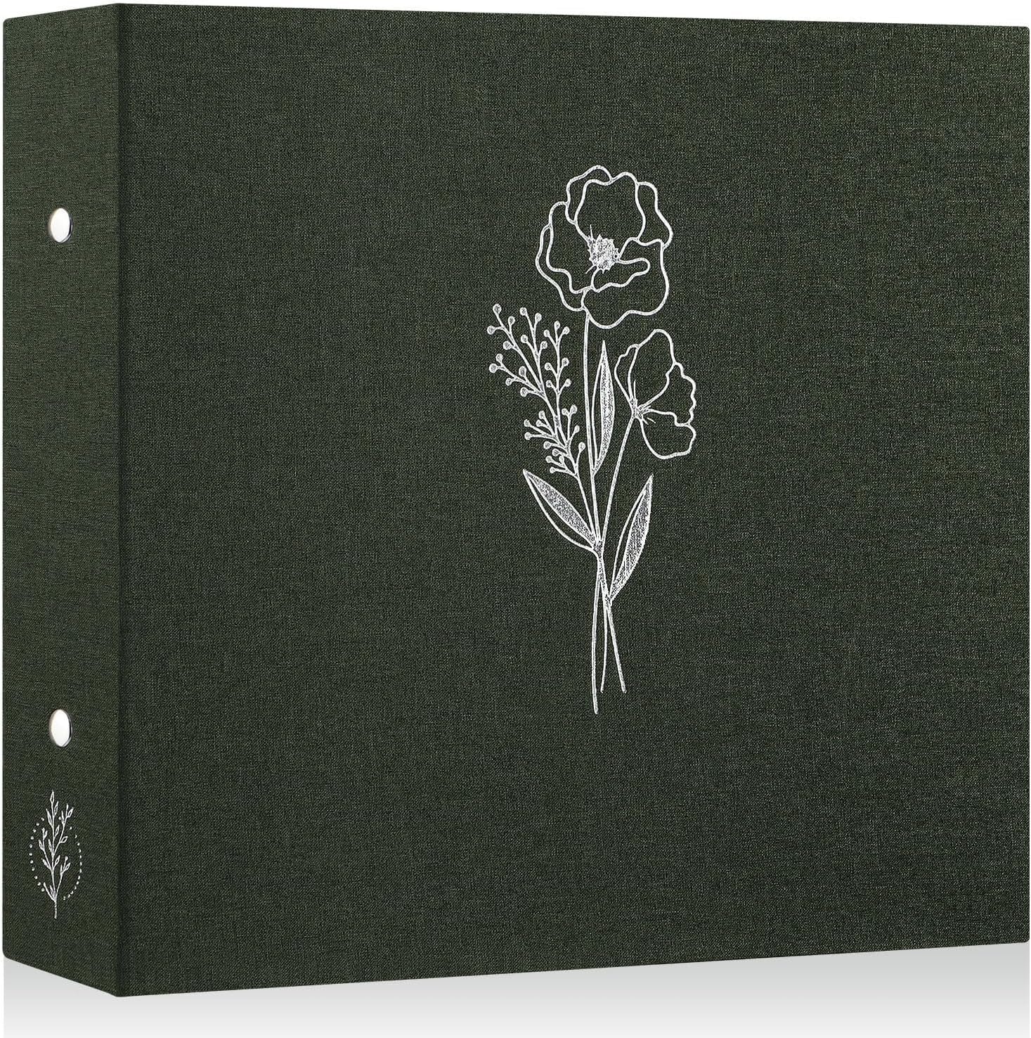 Lanpn 12×12 inch Scrapbook Photo Album, Linen Cover Archival Acid Free Top Load 3 Ring Binder Folder Photo Book 12 x 12 with 30 Plastic Sleeves 60 Pages (Green)