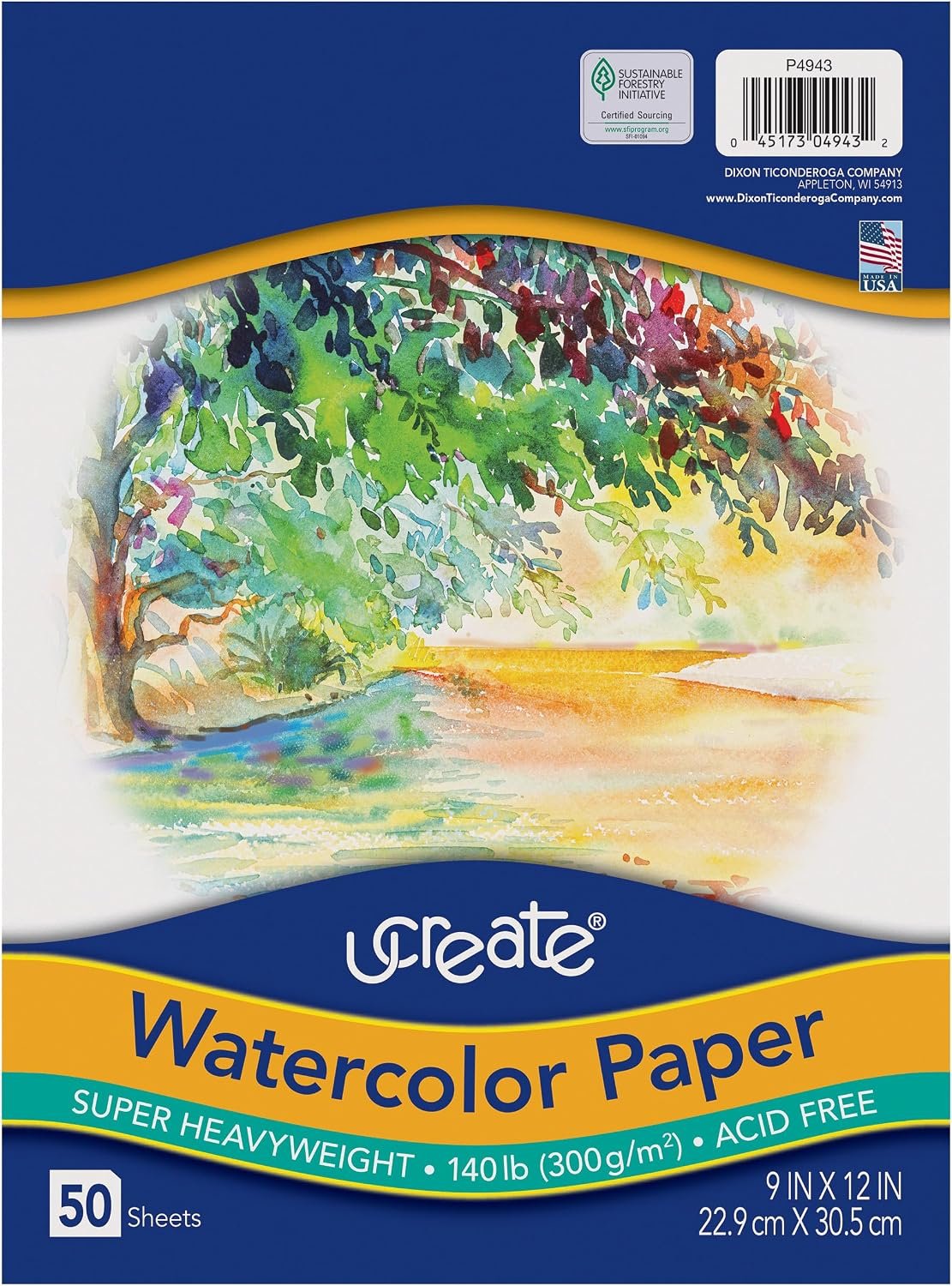 UCreate Watercolor Paper, Bulk, 140 Lb., White, 9″ x 12″, 50 Sheets