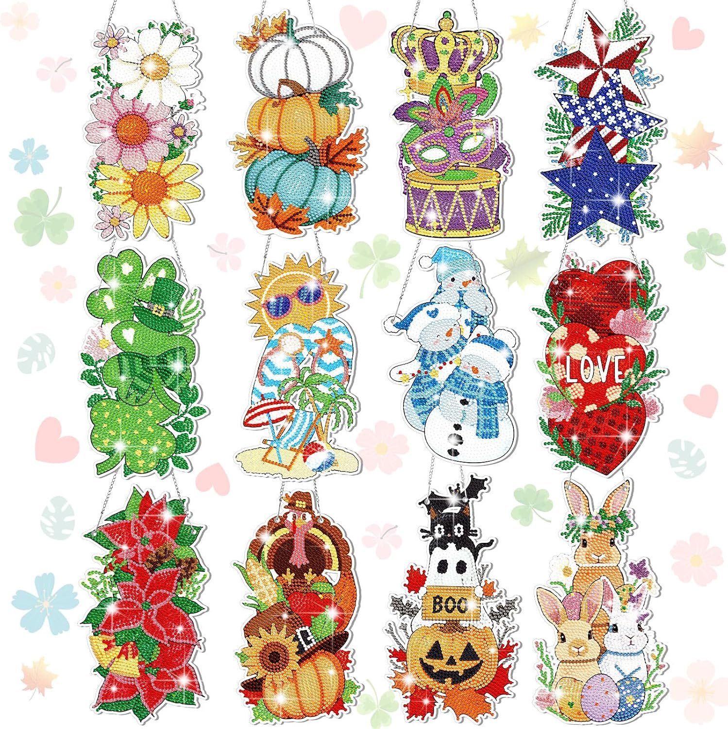 Cinnvoice Seasonal Diamond Art Hanging Kit,12 Pcs,Vertical