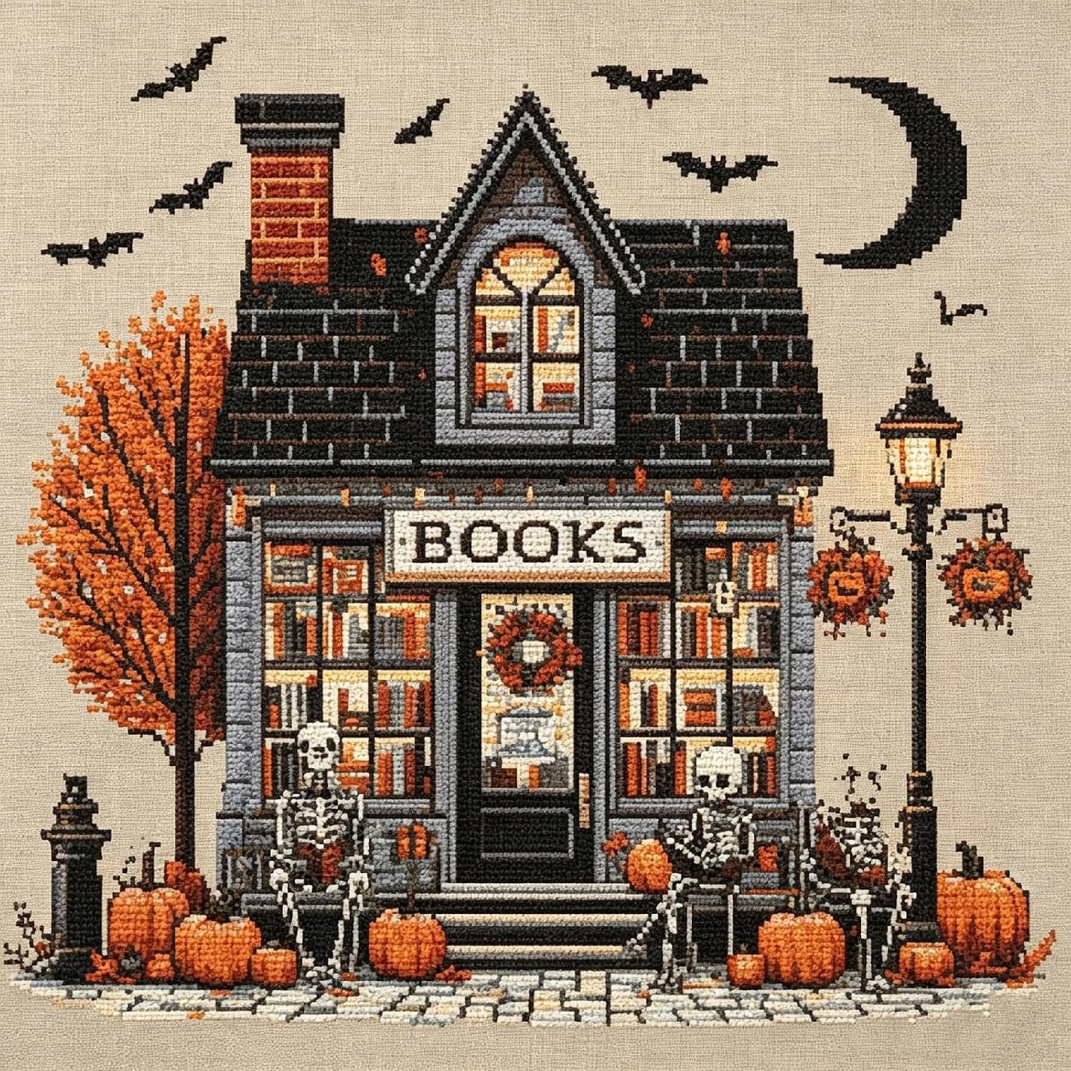 KYOQFVN Horror Cross Stitch Stamped Kits for Adults Beginner – Halloween Embroidery Kits – 11 CT Needlepoint Patterns for Home Decor 14×14 Inch