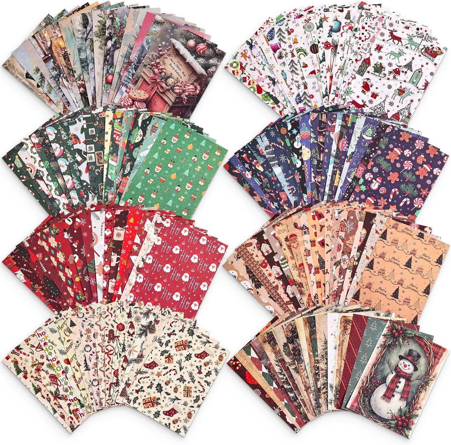170 Sheets Vintage Christmas Scrapbook Paper, 8 Festive Themes Gingerbread Tree Snowflake Pattern Decorative Craft DIY Supplies Kit for Junk Journal Supplies, Collage, Card Making, Gift Wrapping