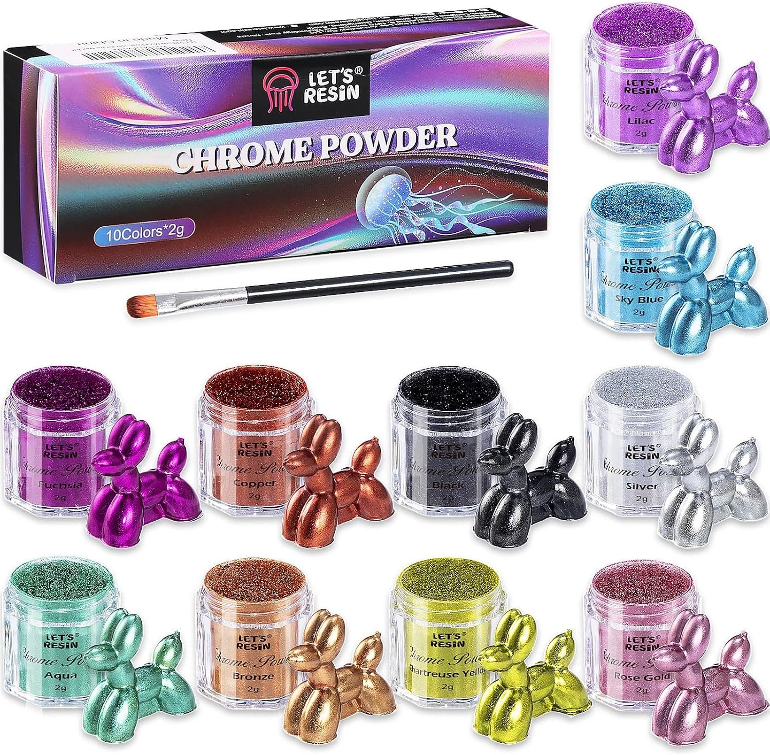 LET’S RESIN Chrome Powder,10 Colors Metallic Mirror Effect Chrome Powder