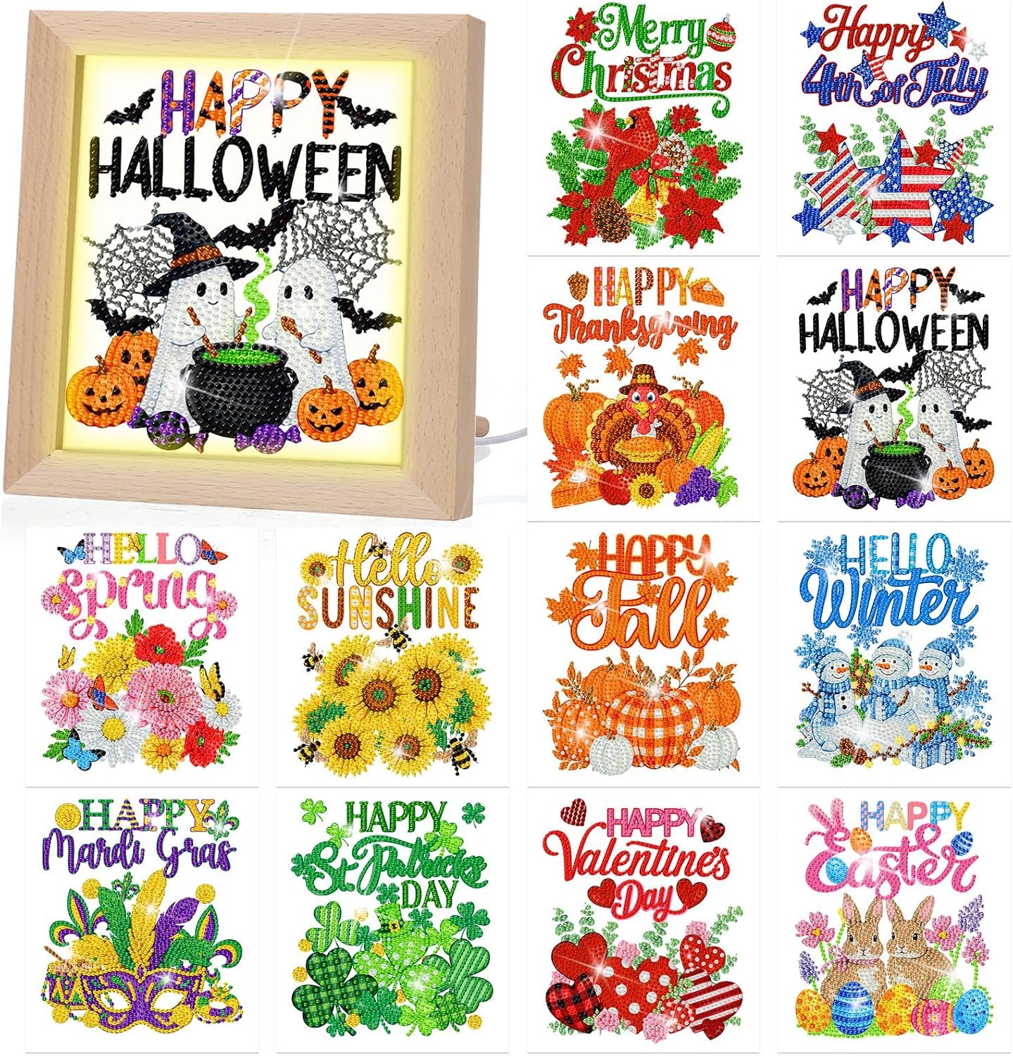 Chunful 13 Pcs Lighted Interchangeable Holiday Diamond Art Kits for Adults