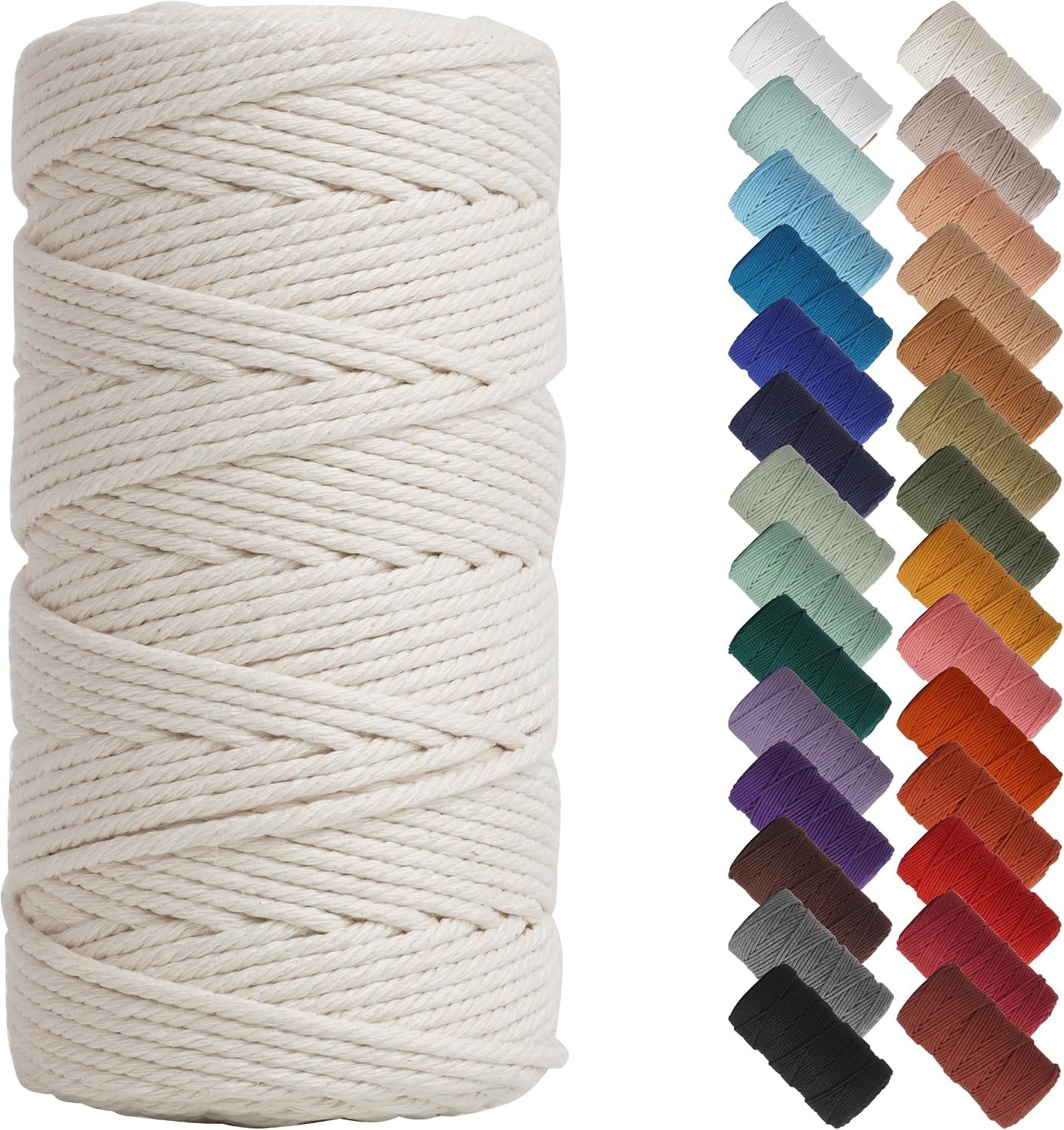 NOANTA Natural Macrame Cord 3mm x 220Yards, Beige Cotton Rope Macrame Yarn