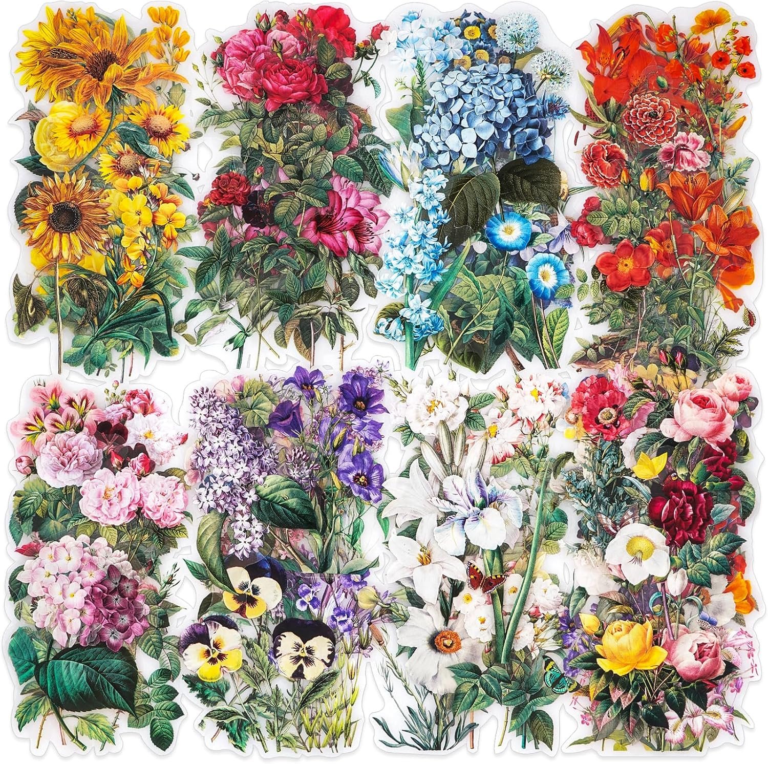 Knaid 100 Pieces Vintage Flower Stickers Set – Big 3.4″ Waterproof Clear Botanical Floral Journaling Sticker for Scrapbooking Junk Journal Supplies Bullet Journals Planner Collage Laptop Paper Crafts