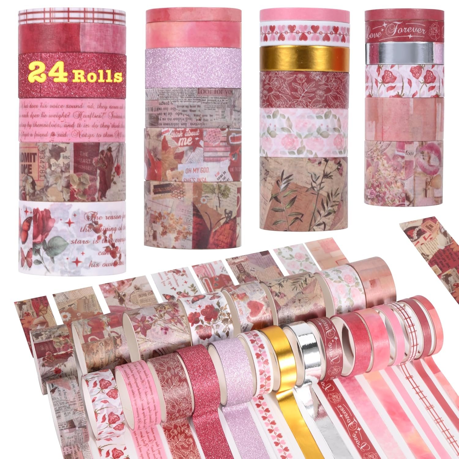 24 Rolls Washi Tape Set,Decorative Tape(Romantic Eternal Series)