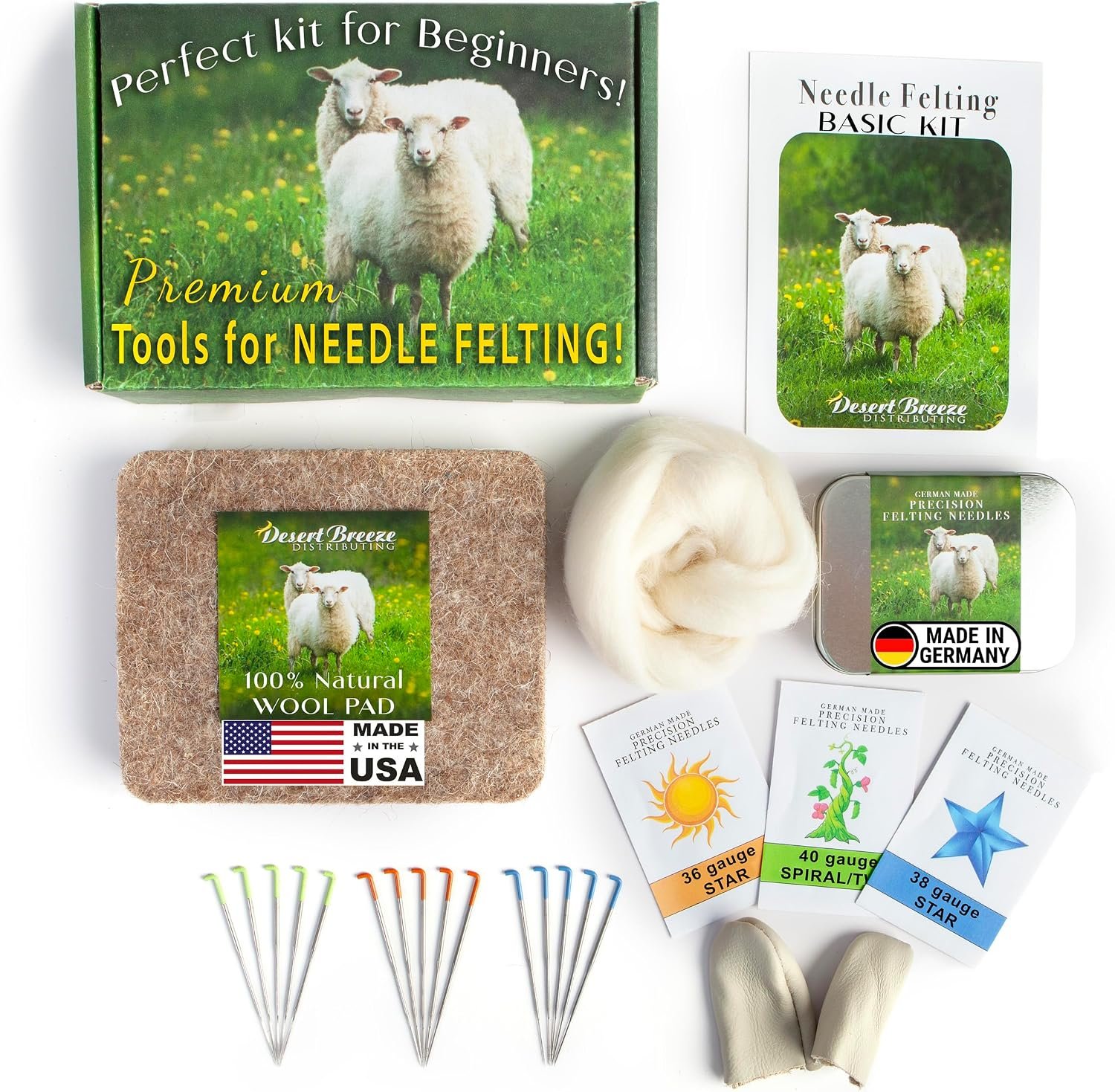 Needle Felting Kit, Basic Tools with 15 Groz-Beckert Needles, Pad & Case
