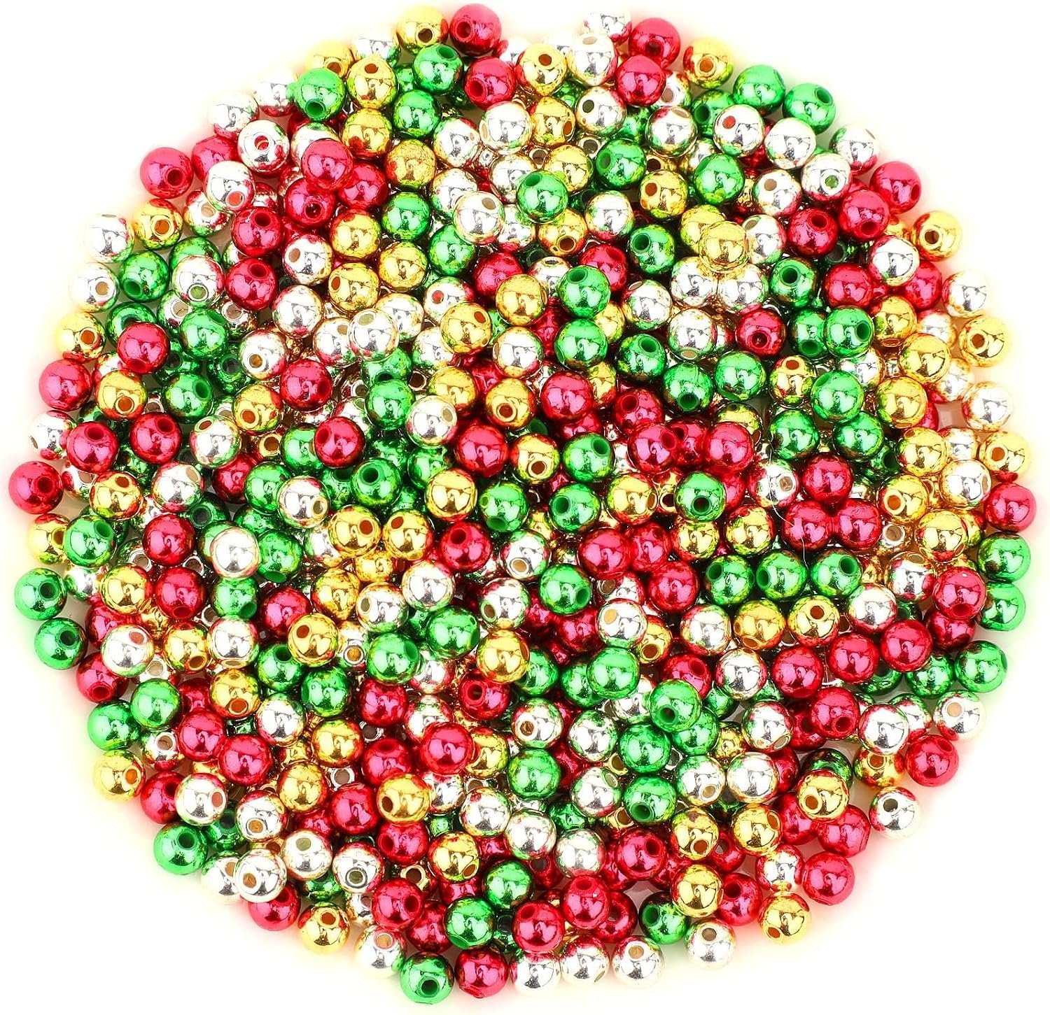 UPINS 1500 Pcs Christmas Beads for Jewelry Making – 6mm Red, Green, Gold & Silver Round Spacer Beads DIY Craft Kit