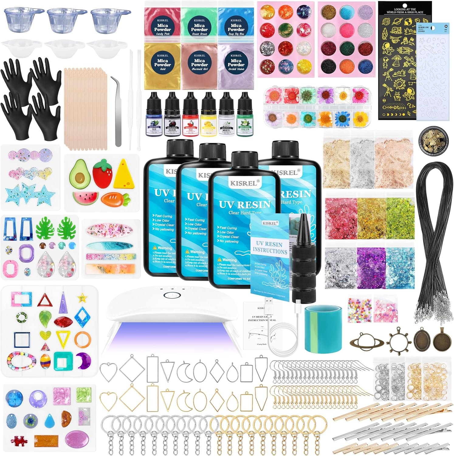 KISREL 400g UV Resin Kit with Light and Molds, Crystal Clear Resin Kit