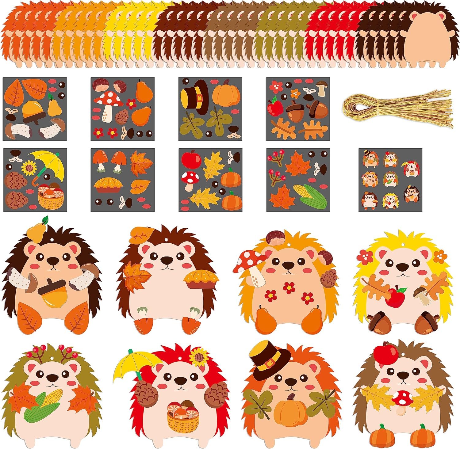 3sscha 40 Packs Fall Hedgehog Craft Kit for Kindergarten Kids Make Your Own Hedgehog DIY Self-Adhesive Sticker Handmade Artwork Project Classroom Home Activity Thanksgiving Autumn Party Favor Decor