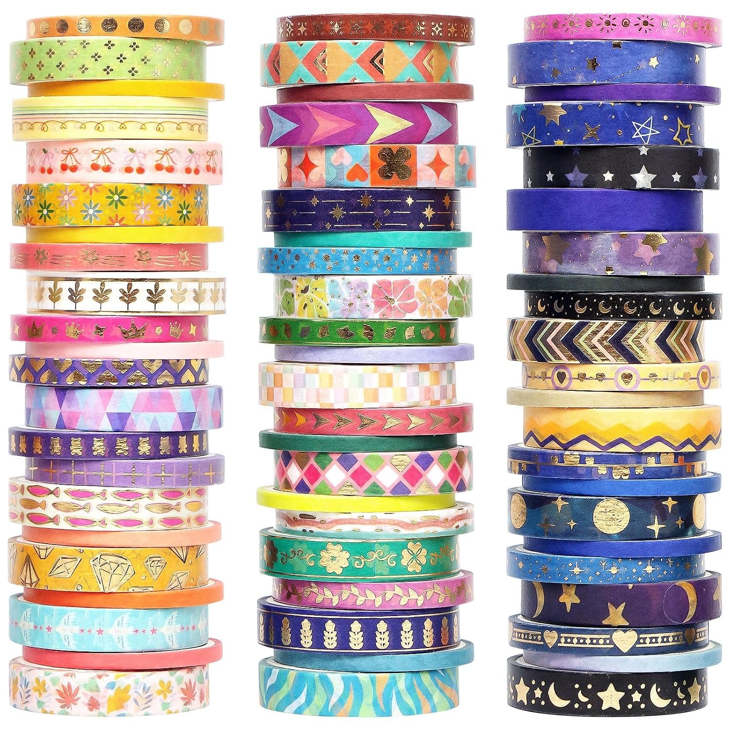NANYNNU 66 Rolls Gold Foil Washi Tape Set – Decorative Washi Stickers, Colored Tape, Cute Washi Tapes for Journaling Supplies, Scrapbooking Supplies kit, Junk Journal, Craft Supplies
