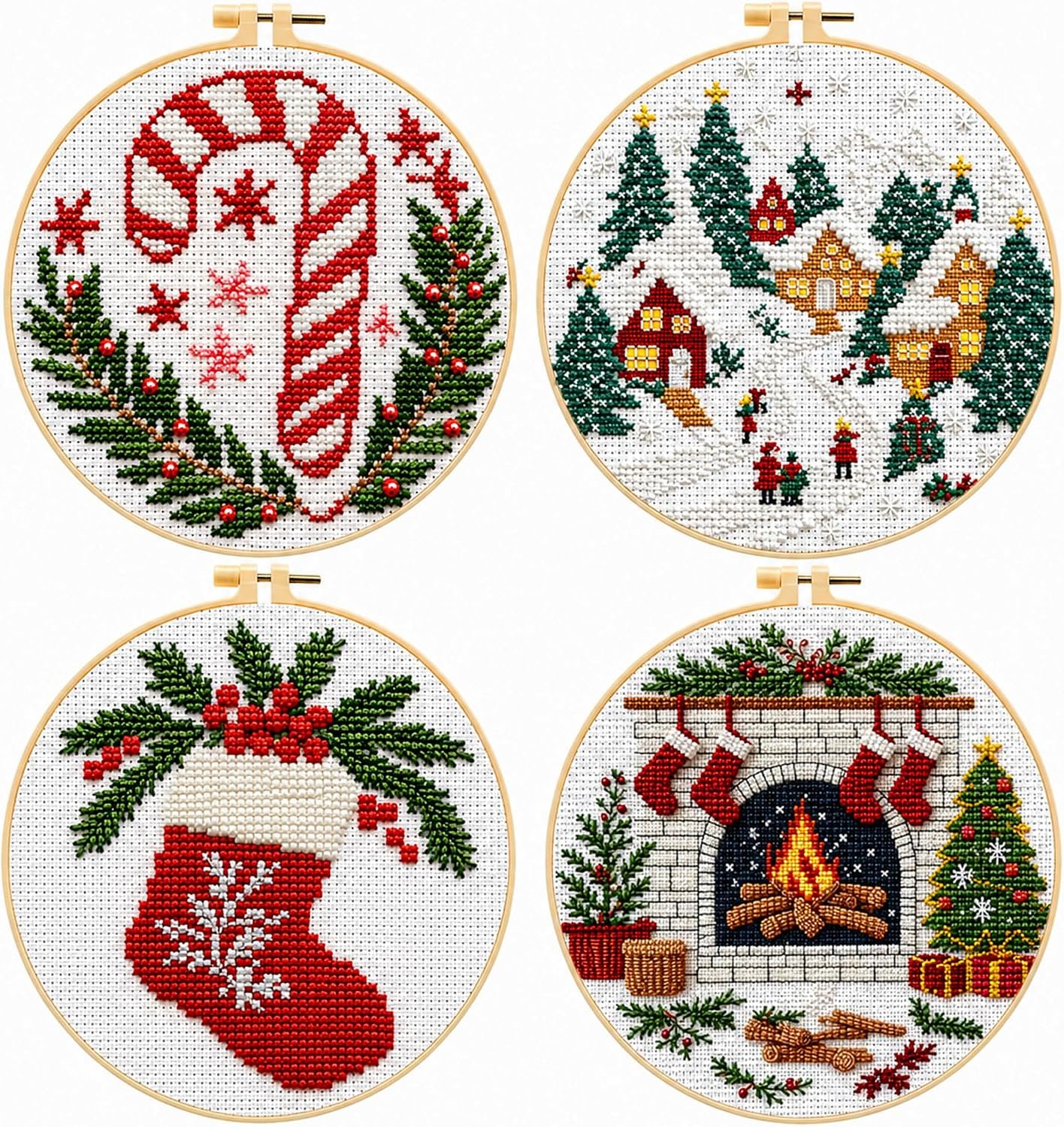 Zhenqing 11 Count Stamped Cross Stitch Kits for Adults, Christmas 4 Designs