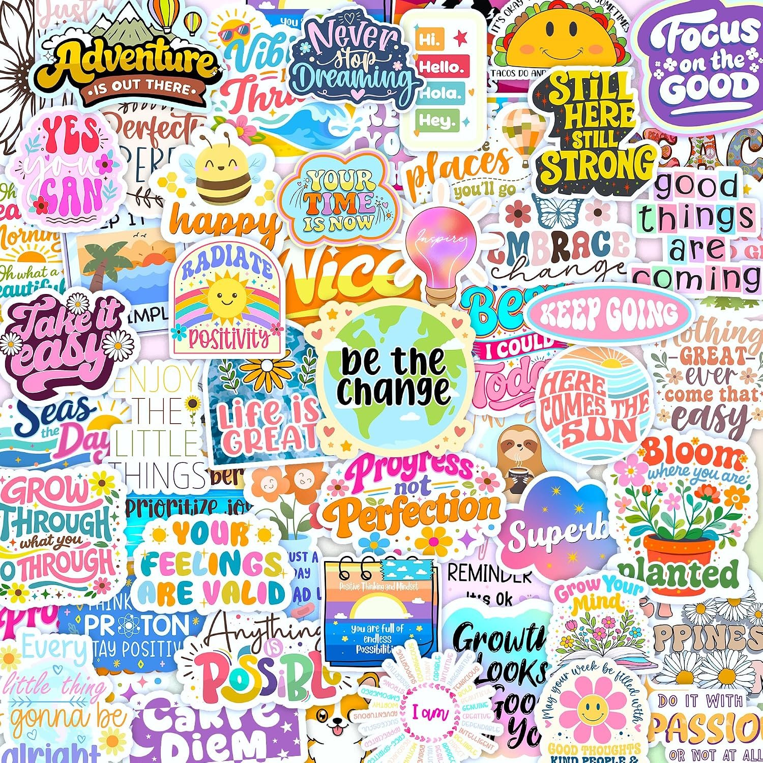 300PCS Affirmation Stickers by Puraesla – Holographic Motivational Sticker Pack, Positive Journal Encouraging Shiny Quotes for Kids, Teachers, Classroom, Waterproof Scrapbook Supplies