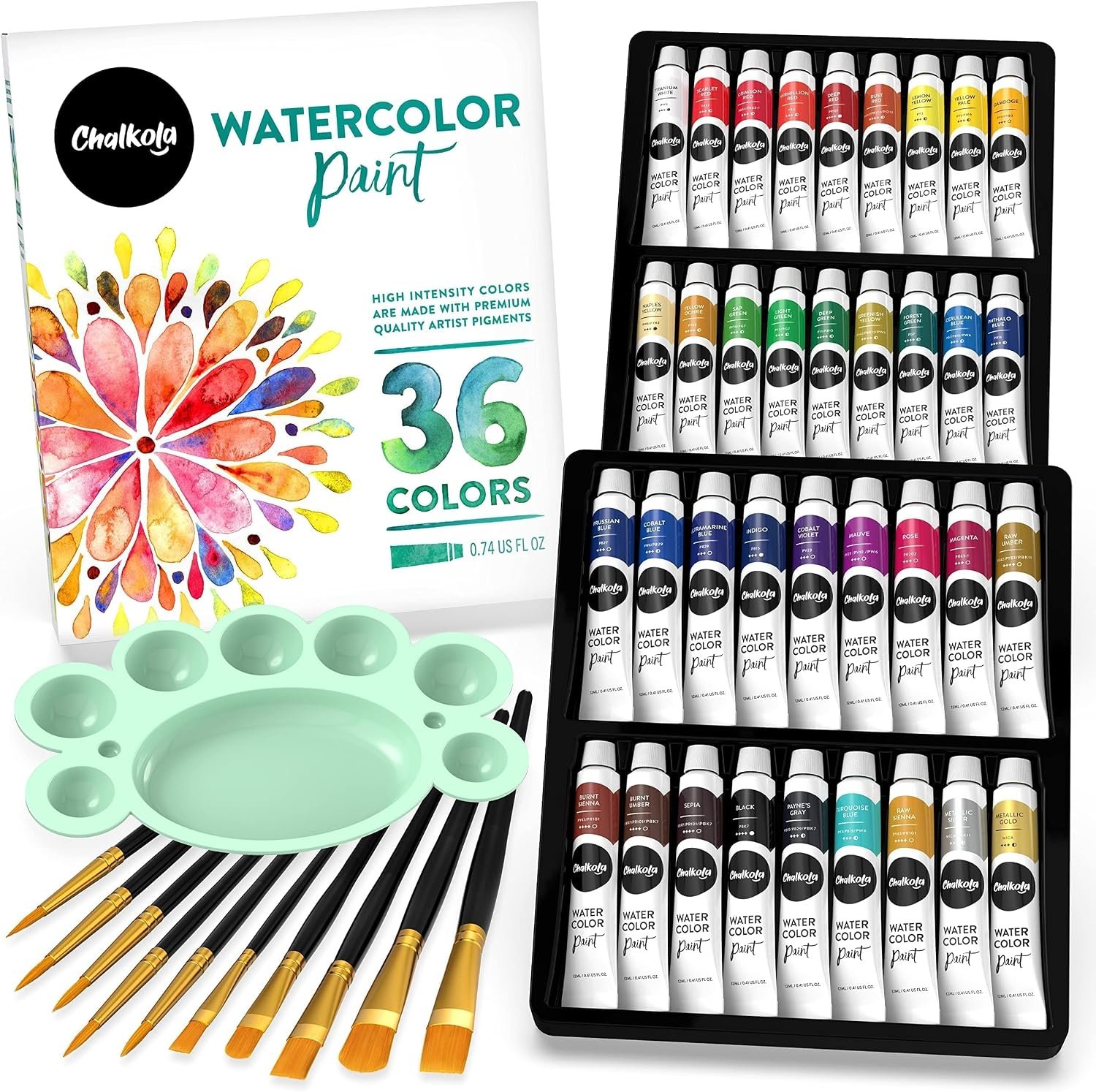 Chalkola 36 Watercolor Paint Set for Adults, Kids & Professional Artists