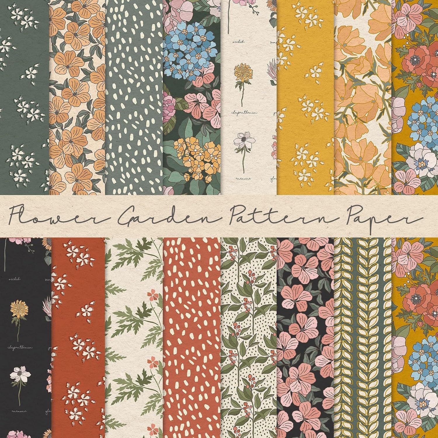Whaline 30 Sheets Flower Garden Pattern Paper Vintage Botanic Scrapbook Specialty Paper Double Sided Floral Decorative Craft Papers for DIY Card Making Photo Album Decor, 6 x 6 Inch