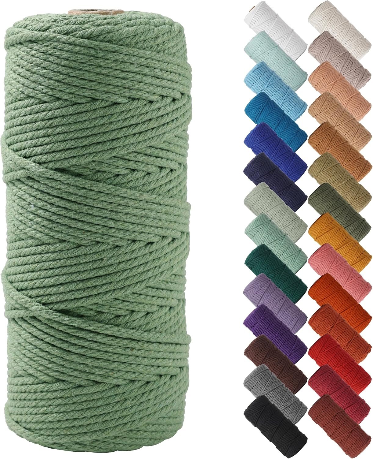 NOANTA Avocado Green Macrame Cord 3mm x 109yards, Cotton Rope Macrame Yarn