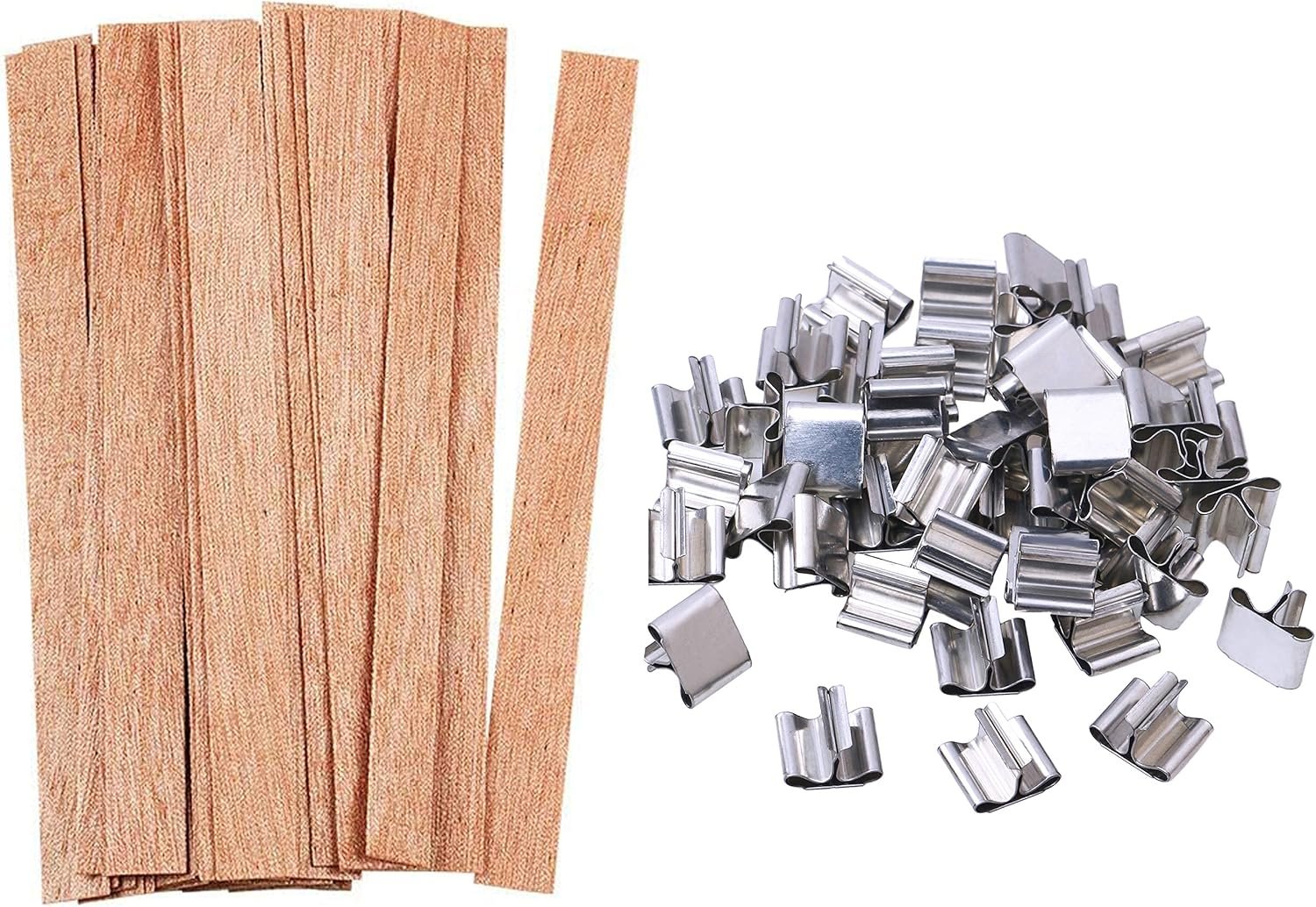 100 Pcs Wood Candle Wicks for Candle Making-50 Wicks & 50 Wick Holders