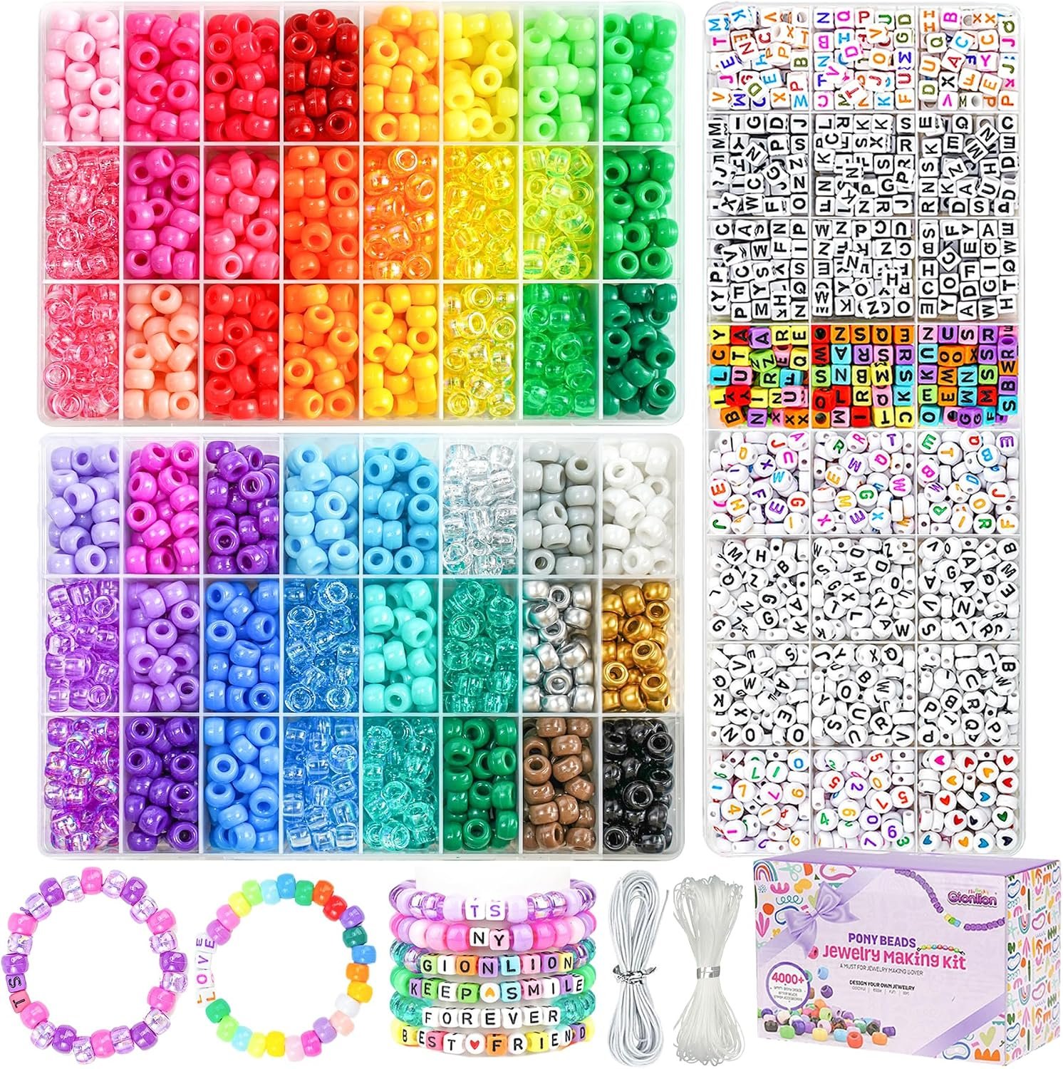 Gionlion 4200PCS 48 Colors Pony Beads Letter Beads for Bracelet Making Kit