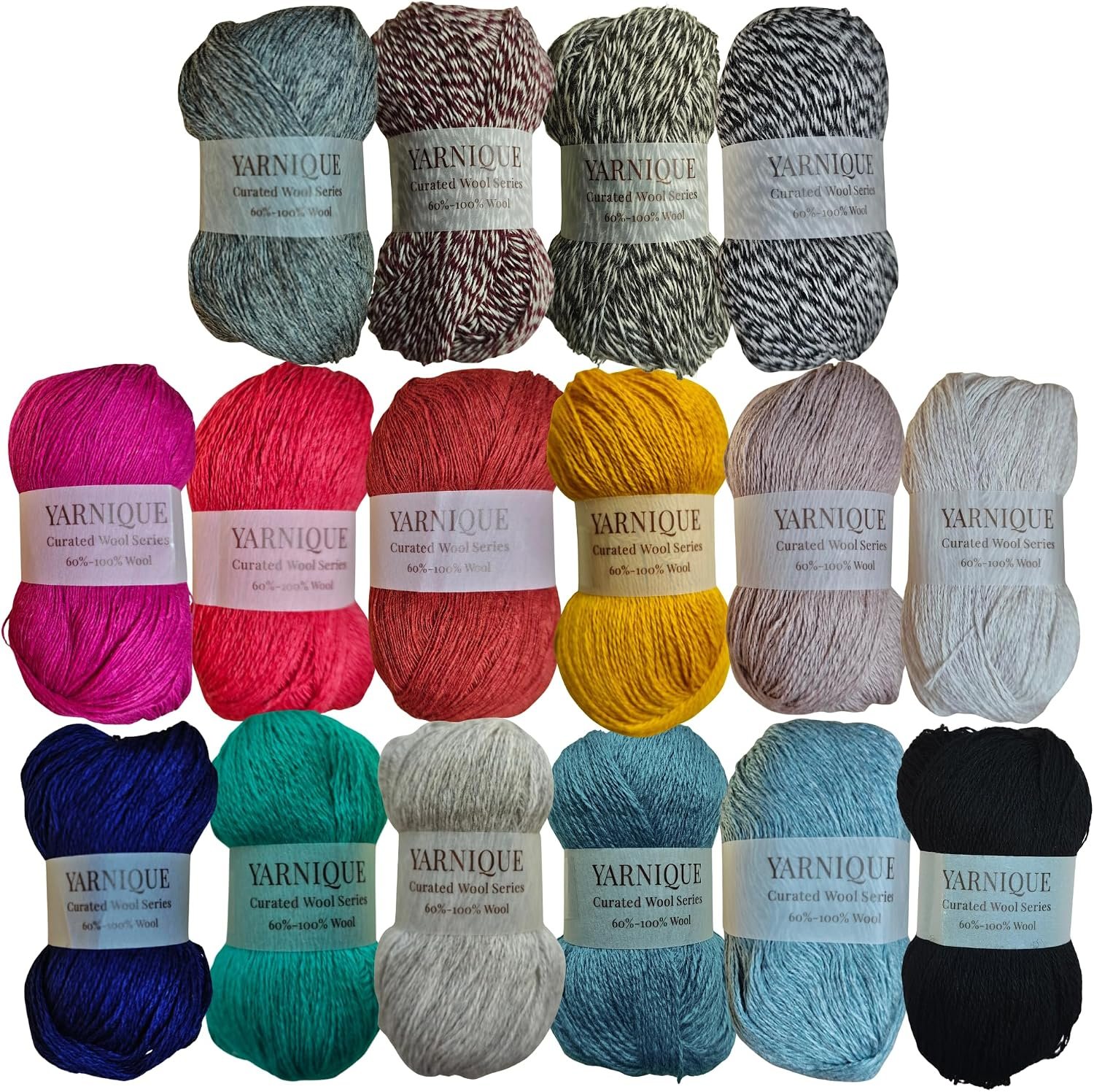 Lace Weight Wool Yarn – 16 Mini Skeins (25g Each) Multicolor Set (400g / 14.1 oz • 3,520 Yards Total), Wool-Rich Blend for Knitting, Crochet & Colorwork (Vintage)