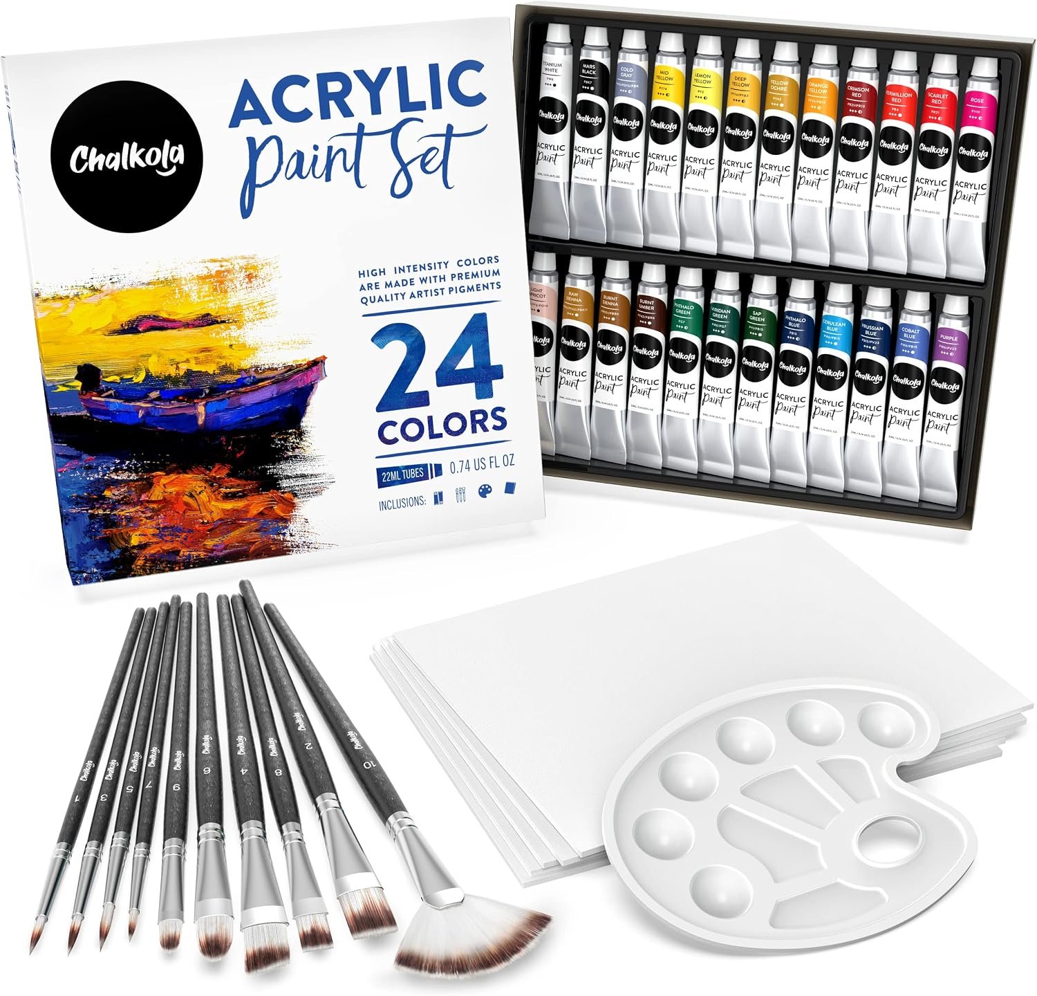 Chalkola 40 Acrylic Paint Set for Adults with 24 Acrylic Paints Kit (22ml)