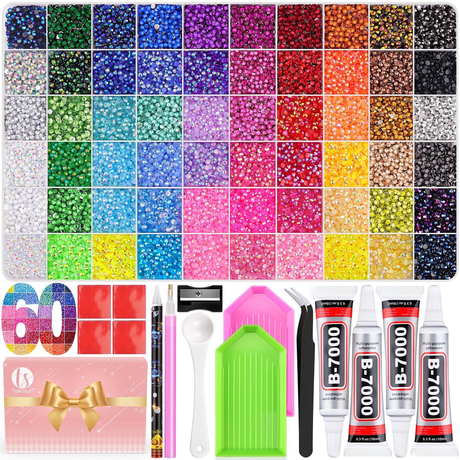 TINKRSTUFF 50000Pcs 60 Colors Jelly Rhinestones Bedazzling Kit
