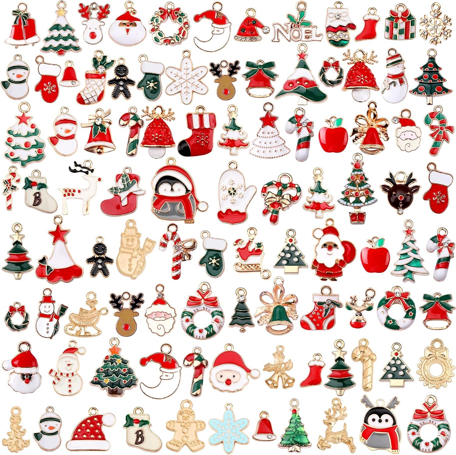 SANNIX 110Pcs Christmas Charms Gold Enamel Jewelry Making Charms Pendant