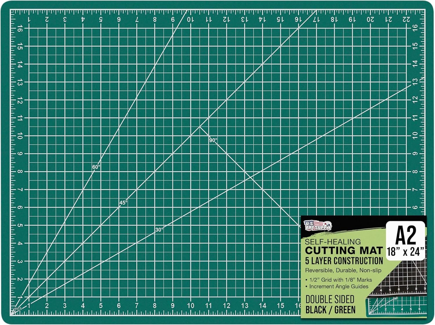U.S. Art Supply 18″x24″ Self-Healing Cutting Mat 5-Ply Green/Black